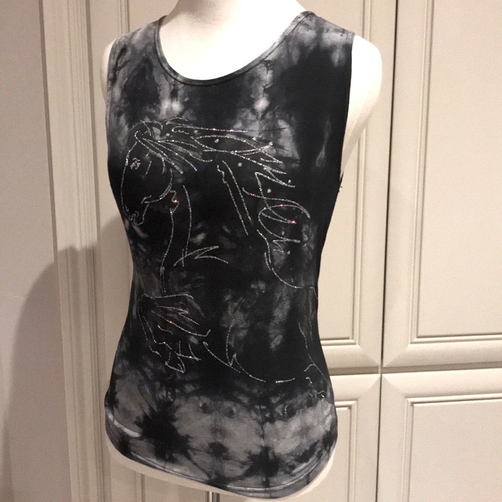 Vintage bebe Top, Black & silver,Large, Sheer back